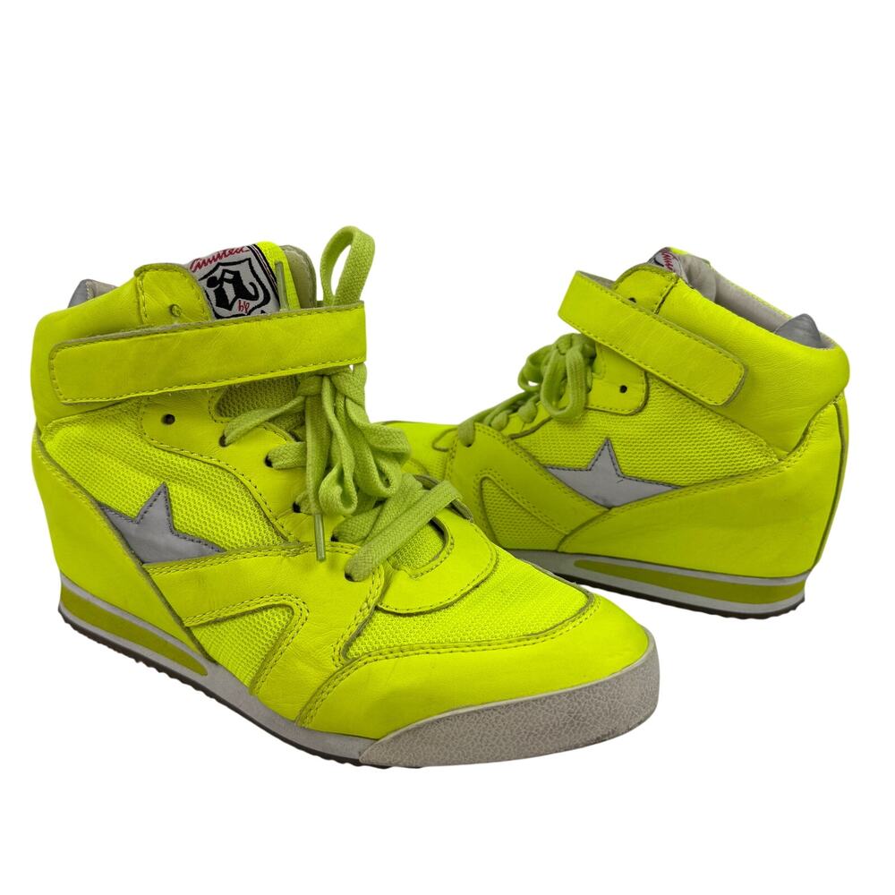 Y2K Gen Z ASH Jazz Bis Fluorescent Sneakers Neon Yellow Leather Hidden Wedge 39